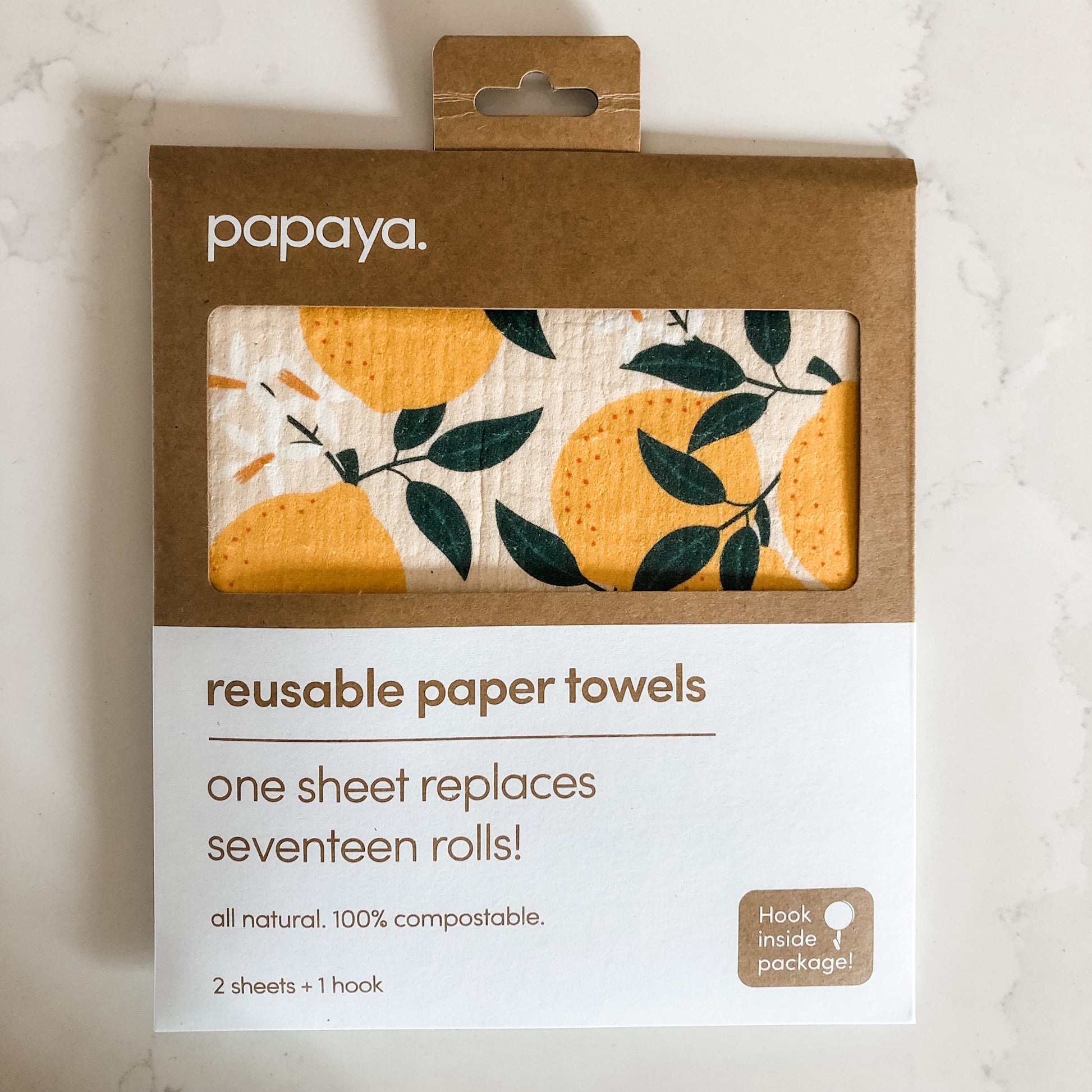 4 Papaya Reusable Paper Towels And 2 Hanging Hooks W/ Pouches - Squeeze The  Day
